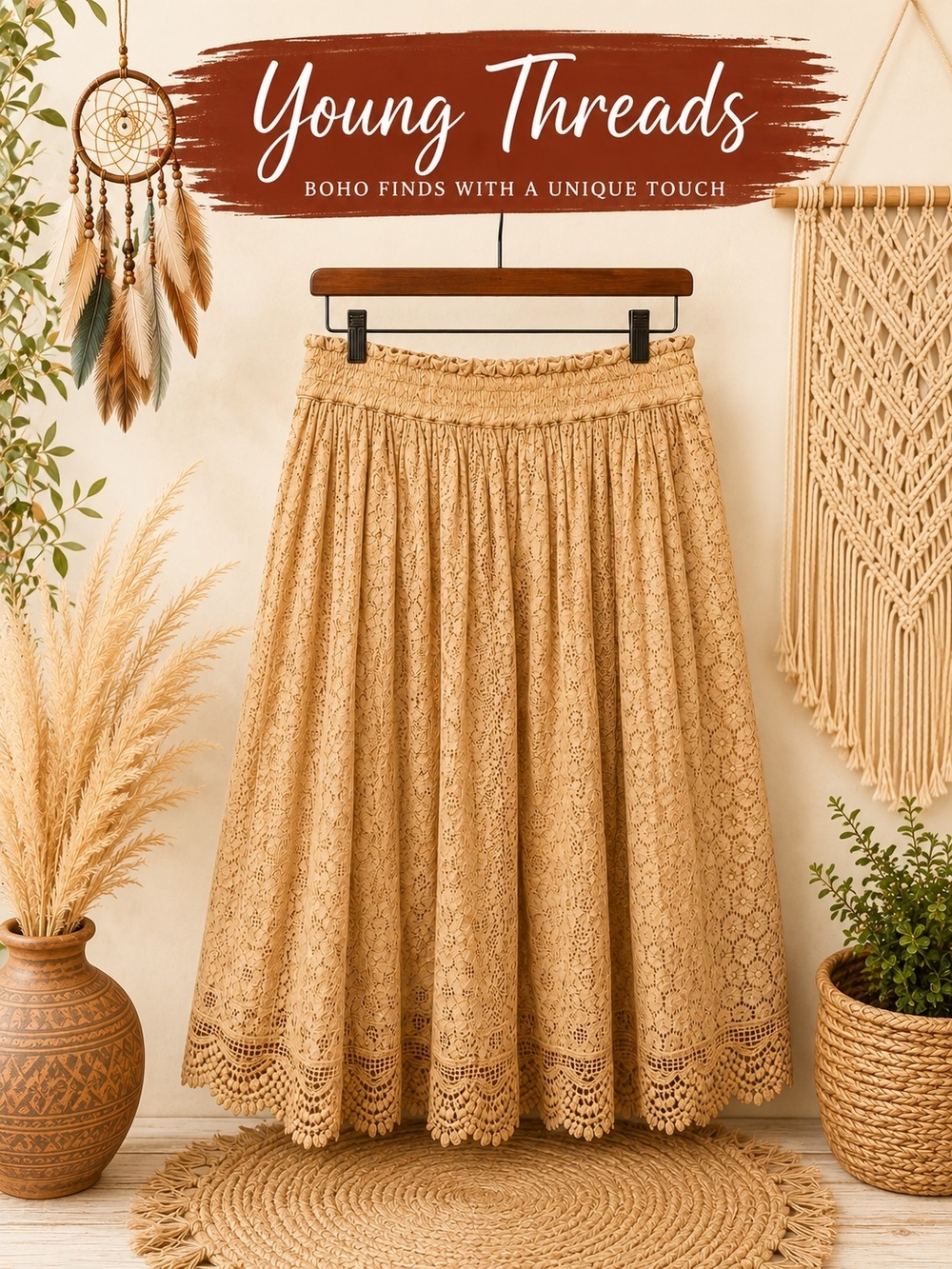 209 Young Threads Cream Lace Circle Skirt